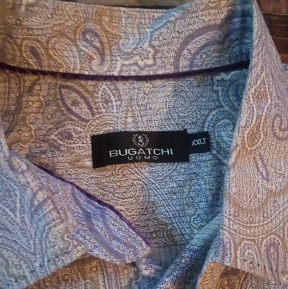 Bugatchi UOMO 2XLT Men's Purple and White Paisley Shirt Designer Business Party - Picture 2 of 6